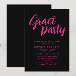 Modern Trendig Push Script Black & Rosa Grad Party Inbjudningar