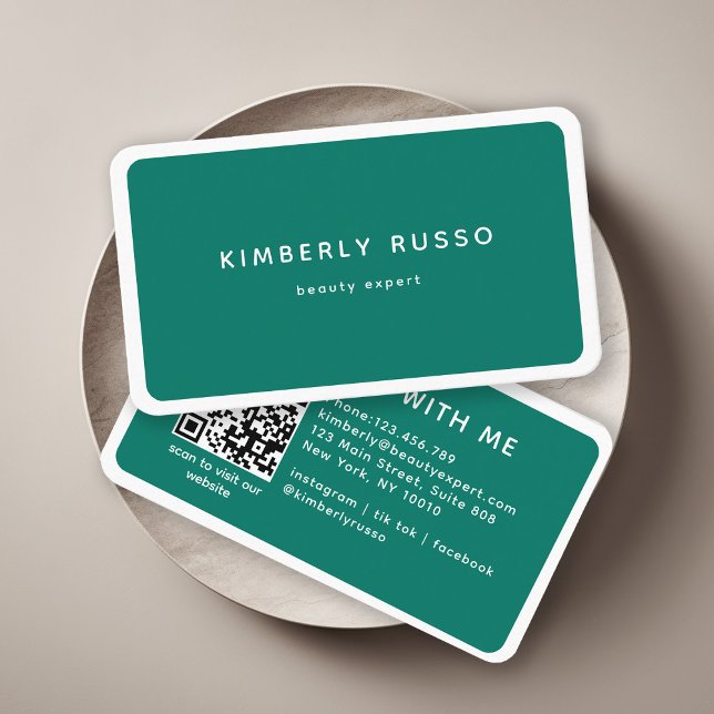 Modern Trendig QR-kod Grön Salong Visitkort (Skapare uppladdad)