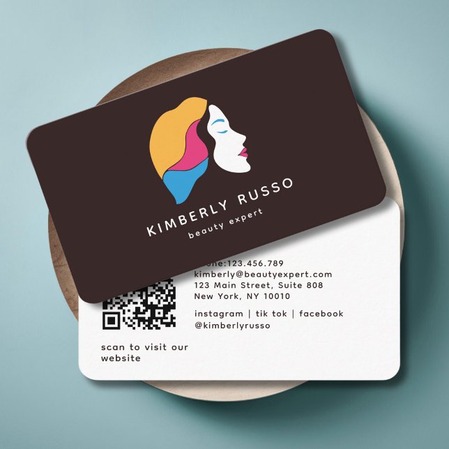 Modern, Trendig, QR-kod, salon, kvinnohandel, Logo Visitkort (Modern, Trendy, QR Code, Salon, Women-Logo, colorful Business Card)