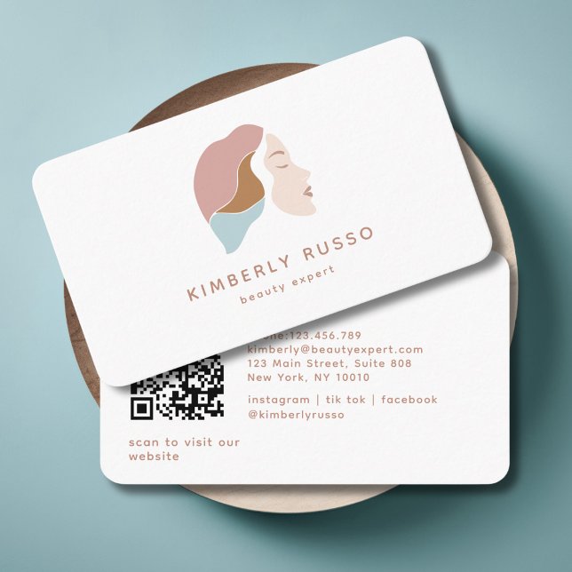Modern, Trendig, QR-kod, salon, Logotyp för kvinno Visitkort (Modern, Trendy, Salon, Women-Logo Business Card.)