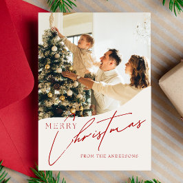 Modern Trendig Röd God Jul Familjefoto Julkort