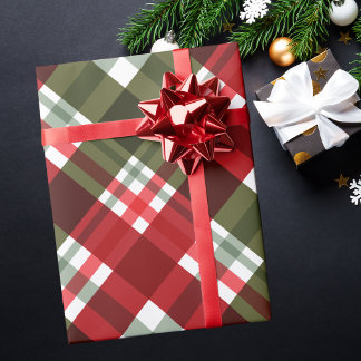 Modern Trendig Röd & Grön Jul Rutig Mönster Presentpapper