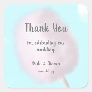Modern Trendig Rosa Cotton Candy Wedor Favor Bag Fyrkantigt Klistermärke