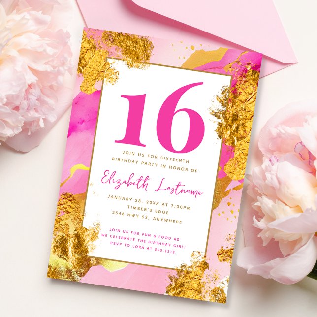 Modern Trendig Rosa Guld Sweet 16 födelsedag Inbjudningar (Skapare uppladdad)
