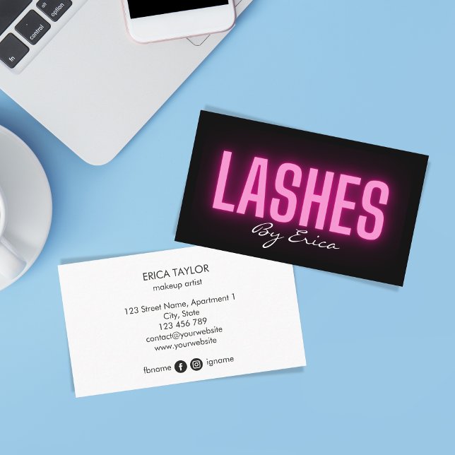 Modern Trendig Rosa Neon Lash Beauty Business Car Visitkort (Skapare uppladdad)