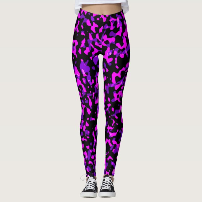 Modern Trendig Rosa och Lila Camouflage Mönster Leggings (Framsida)