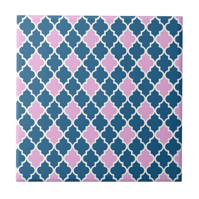 modern, trendig rosa och marinblå fyrklöver kakelplatta (Framsidan)