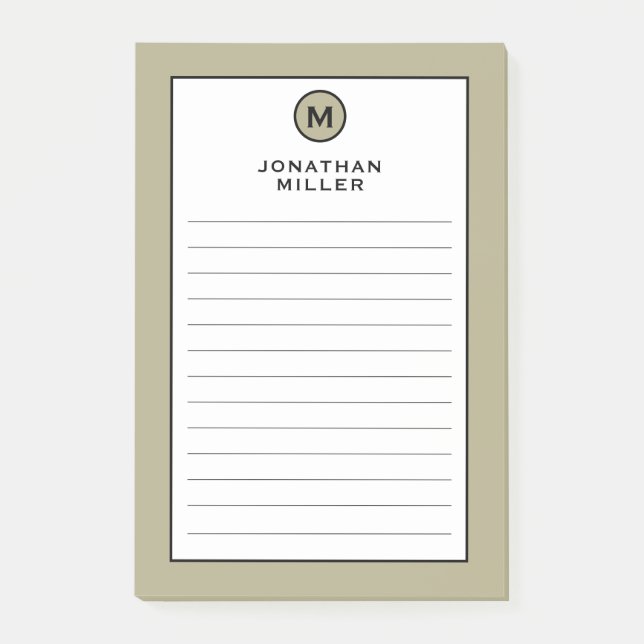Modern Trendig Salggrön Monogram Utlinerad Post-it Block (Framsida)