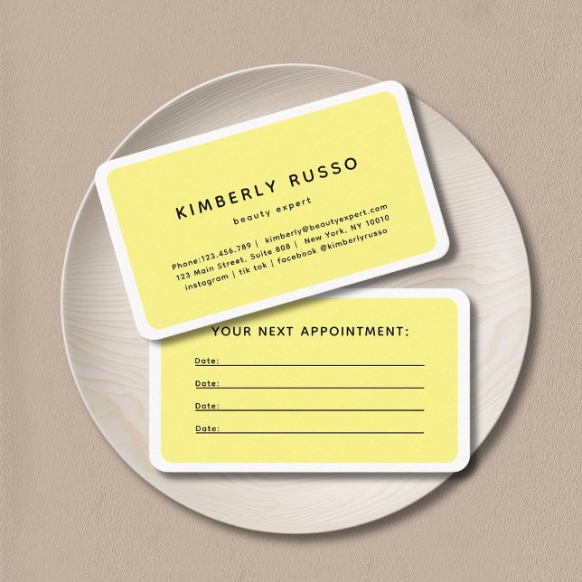 Modern, Trendig, Salon-avtalskort Tidsbeställning Kort (Modern, trendy, salon, yellow appointment card.)