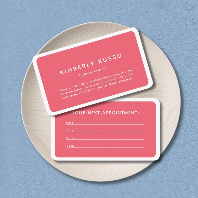 Modern, Trendig, Salon-avtalskort Tidsbeställning Kort (Modern, trendy, salon, red-pink appointment card.)