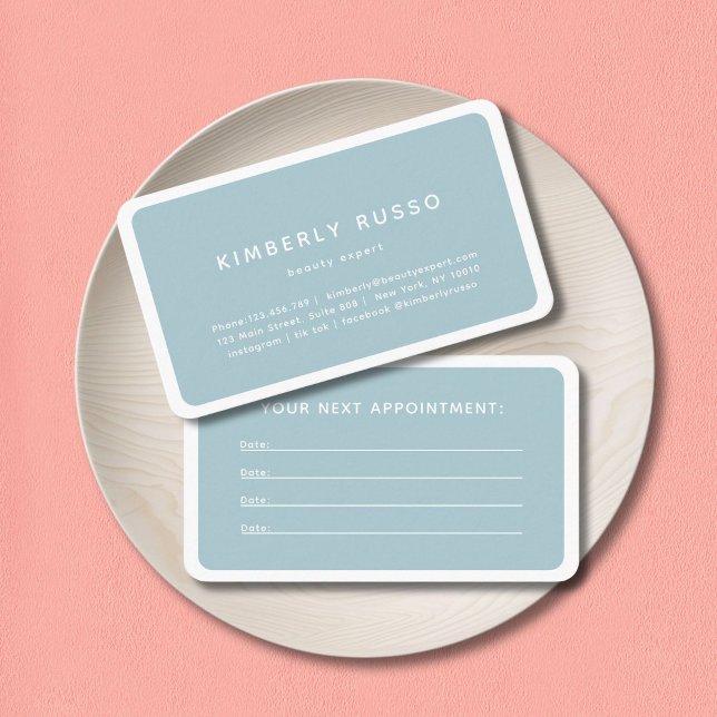 Modern, Trendig, Salon-avtalskort Tidsbeställning Kort (Modern, trendy, salon, blue-gray appointment card.)