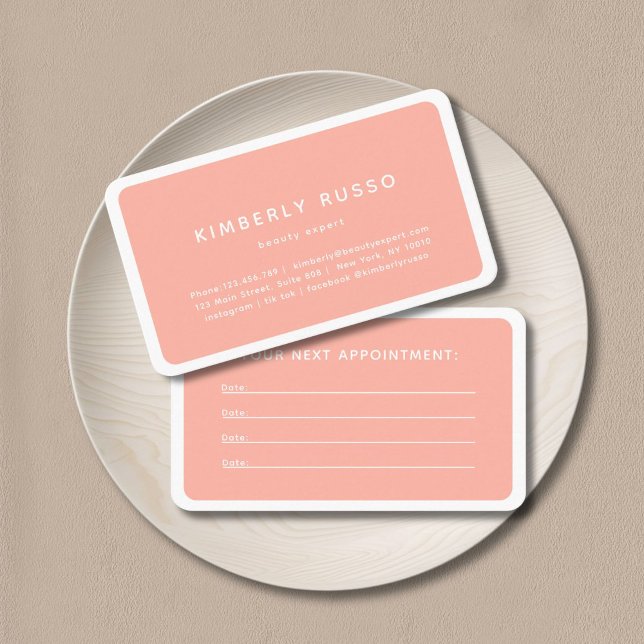 Modern, Trendig, Salon-avtalskort Tidsbeställning Kort (Modern, trendy, salon, peach-coral-white appointment card.)