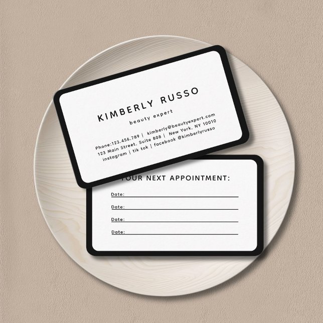 Modern, Trendig, Salon-avtalskort Tidsbeställning Kort (Modern, trendy, salon, black appointment card.)