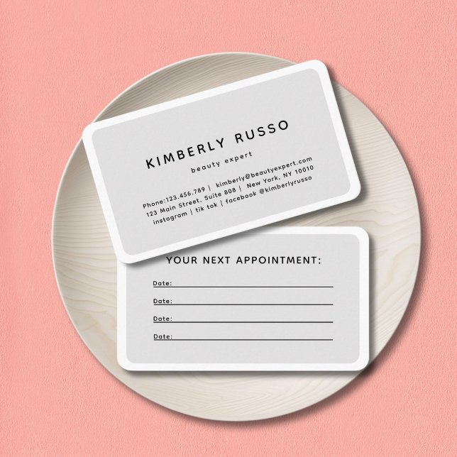 Modern, Trendig, Salon-avtalskort Tidsbeställning Kort (Modern, trendy, salon, gray appointment card.)