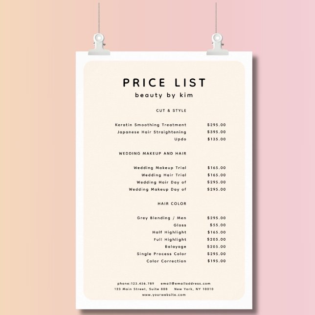 Modern, Trendig, Salon Pris List Poster (Modern, Trendy, Salon Price List Poster)