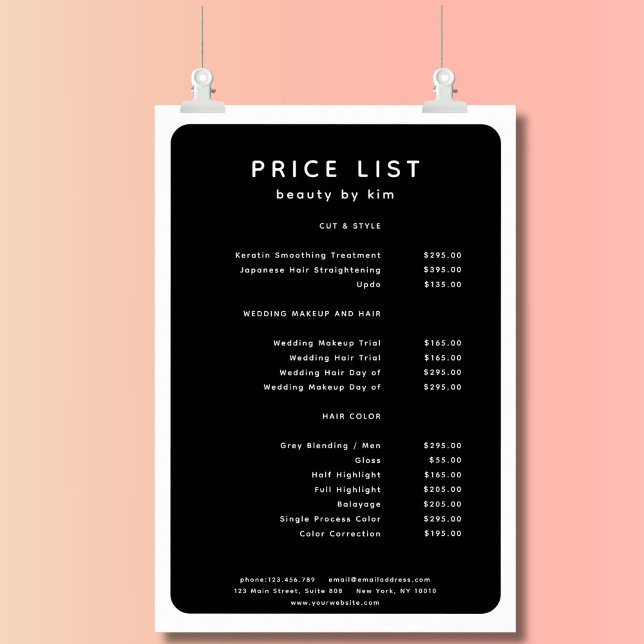 Modern, Trendig, Salon Pris List Poster (Modern, Trendy, Salon Price List Poster)