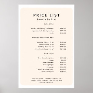 Modern, trendig, salong prislista affisch