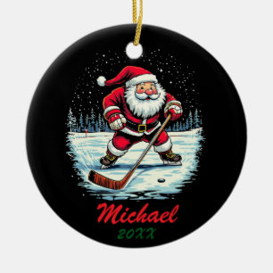 Modern Trendig Santa Pay Ice Hockey - eget namn Julgransprydnad Keramik