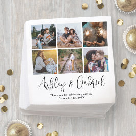 Modern Trendig Script och 6 Photo Collage Bröllop Pappersservett