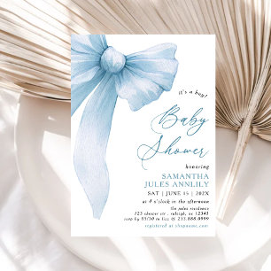 Modern Trendig sin pojkvän Blue Bow Baby Shower Inbjudningar