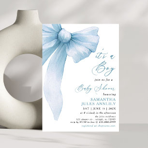 Modern Trendig sin pojkvän Blue Bow Baby Shower Inbjudningar