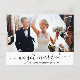Modern Trendig-skript Vi Har Married Photo Vykort