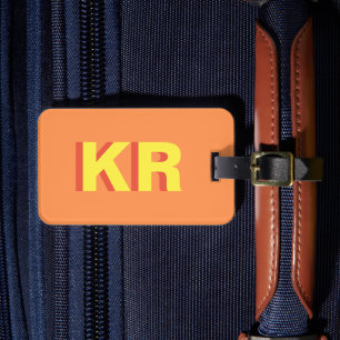 Modern Trendig Skuggmonogram Orange Personlig Bagagebricka