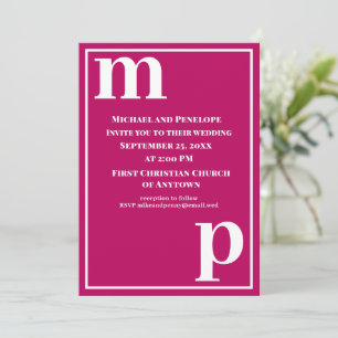 Modern Trendig Snyggt Monogram Magenta Bröllop Inbjudningar