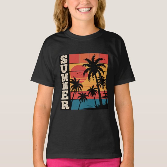 Modern Trendig, sommarsolnedgången Beach Handflata T Shirt (Framsida)