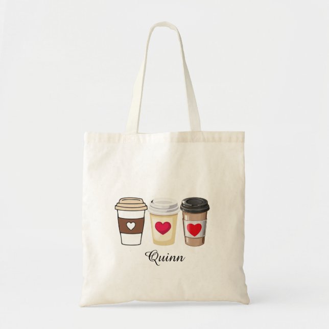 Modern Trendig Söt Kaffe Tjejaktig Tygkasse (Framsidan)