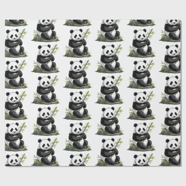 Modern Trendig Söt Panda Björn Med Grönska Bambu Presentpapper (Platt)