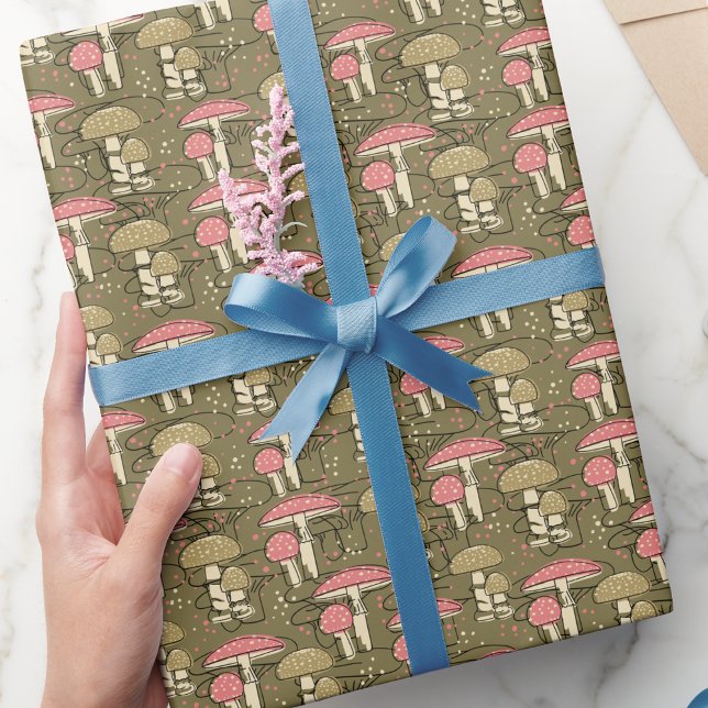 Modern Trendig Söt Rolig Svampmönster Presentpapper (Skapare uppladdad)