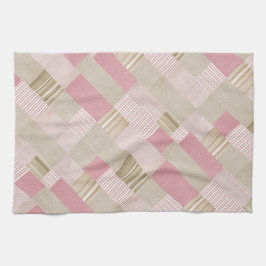 Modern Trendig Stripe Patchwork Quilt Rosa Beige Kökshandduk