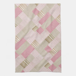 Modern Trendig Stripe Patchwork Quilt Rosa Beige Kökshandduk