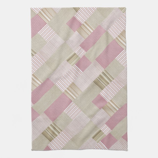Modern Trendig Stripe Patchwork Quilt Rosa Beige Kökshandduk (Vertikal)
