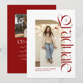 Modern trendig student röd foto studenten inbjudningar