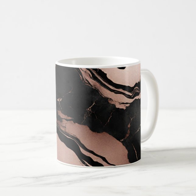 Modern Trendig Svart Rosenmarmorerad Guld Kaffemugg (Framsida höger)