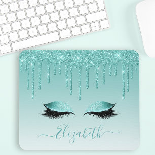 Modern Trendig Teal Glitter Lash-Snyggt-skript Musmatta