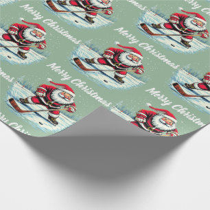 Modern Trendig Tomte Spelar Ishockey Presentpapper