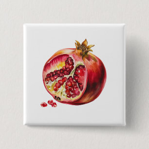 Modern Trendig Vattenfärg Pomegranate Knapp