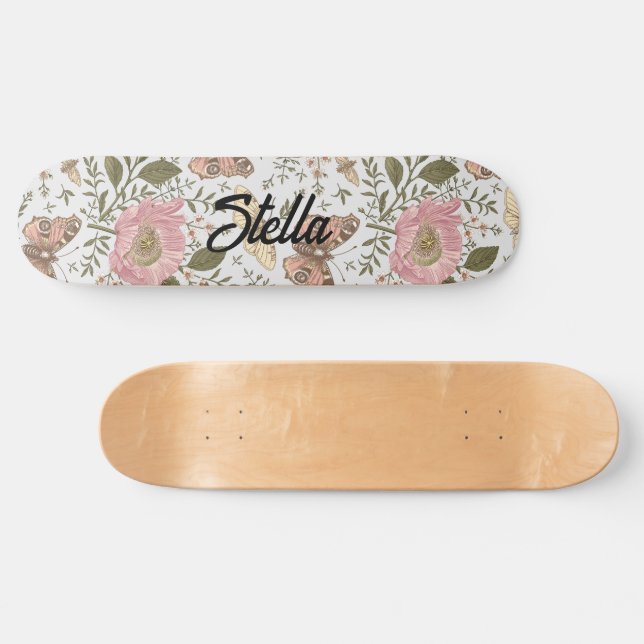 Modern Trendig Vildblomma Botanisk Blommig Monogra Mini Skateboard Bräda 18,5 Cm (Horz)
