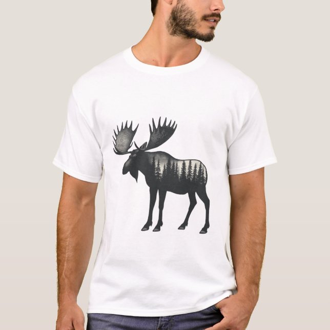 Modern Trendig Vinter Skog Älg  T Shirt (Framsida)