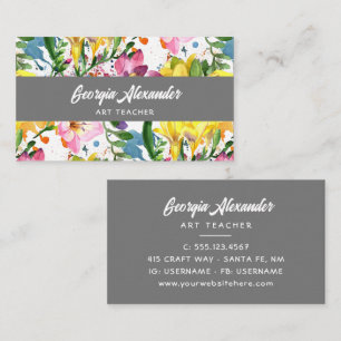 Modern Trendig Watercolor Blommigt Art Teacher Visitkort