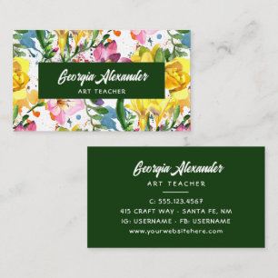 Modern Trendig Watercolor Blommigt Art Teacher Visitkort