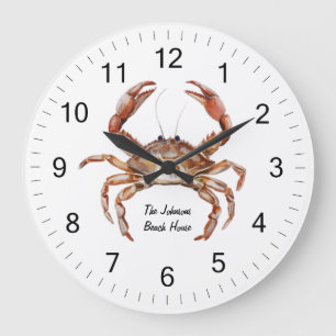 Modern Trendig Watercolor Crab Sommarbuss Stor Klocka
