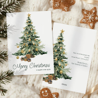 Modern Trendig Watercolor Julgran Julkort