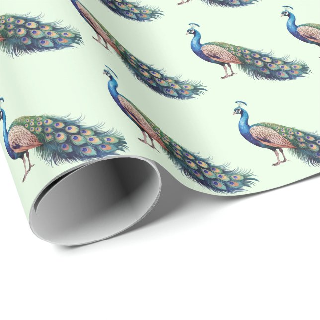 Modern Trendig Watercolor Peacock Mönster Presentpapper (Rullad Hörn)
