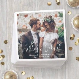 Modern Trendig White Script Photo Overlay Bröllop Pappersservett