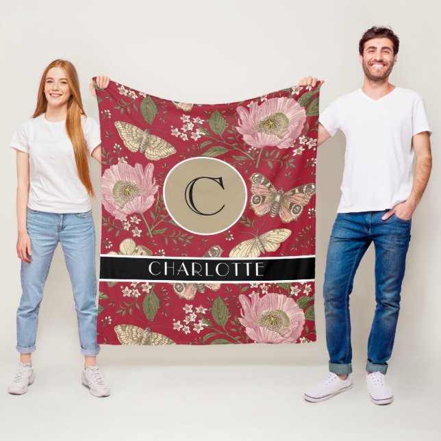 Modern Trendig Wildblomme Botanical Blommigt Monog Fleecefilt (På plats)