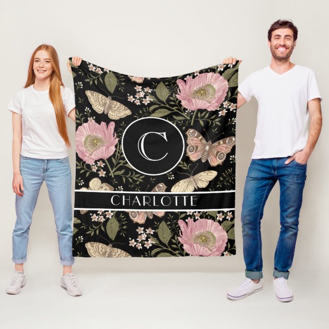 Modern Trendig Wildblomme Botanical Blommigt Monog Fleecefilt (På plats)